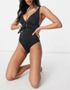 Asos Design Fuller Bust Glam Belted Swimsuit In Black Dd-g