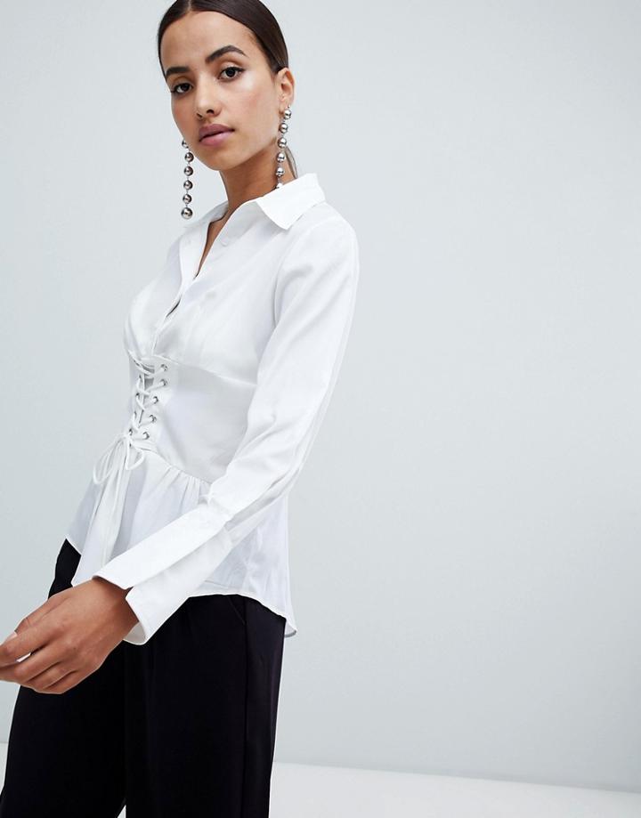 Ax Paris Long Sleeve Shirt With Corset Detail - White