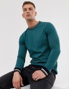 Asos Design Long Sleeve T-shirt With Tipping In Green - Green