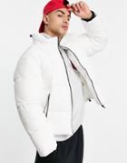 Topman Recycled Cropped Quilted Puffer Jacket In White