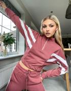 Influence Set Stripe Half Zip Sweater In Dusky Pink