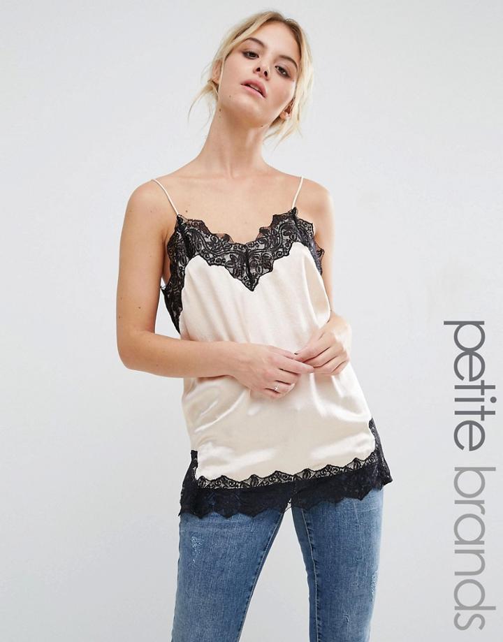 Vero Moda Petite Lace Trim Cami Top - Beige