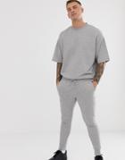 Asos Design Short Sleeve Oversized Tracksuit In Gray Marl - Gray