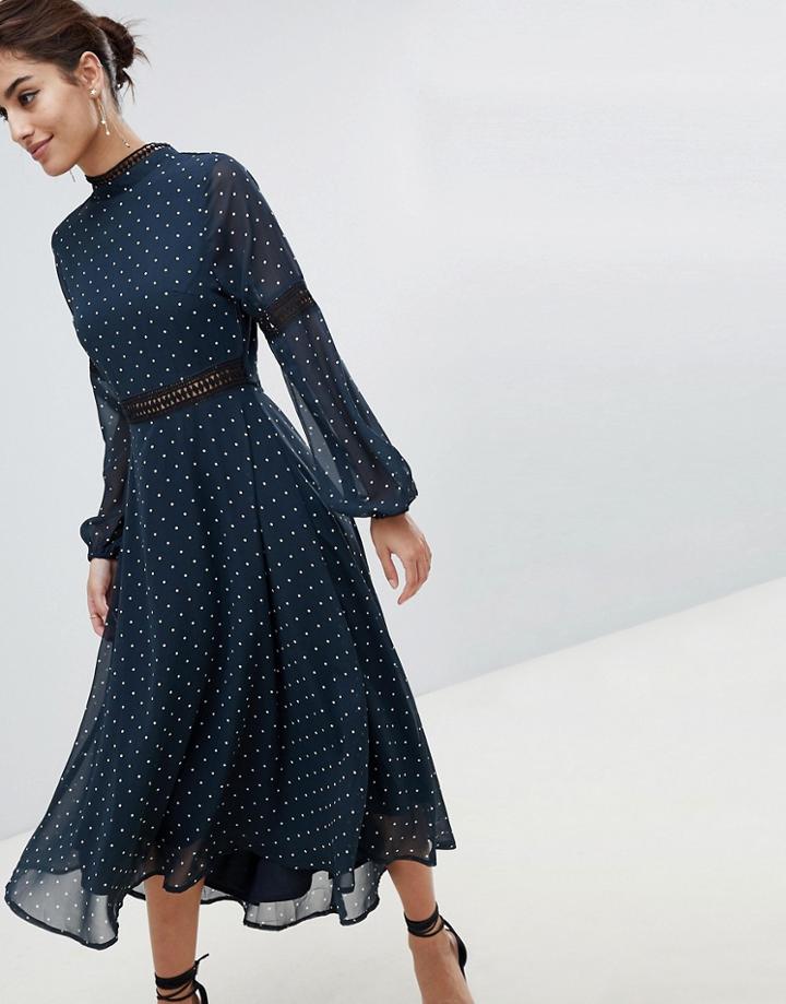 Hope & Ivy Polka Dot Open Back Skater Dress - Navy