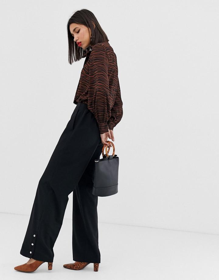 Vero Moda Wide Leg Button Detail Pants-black