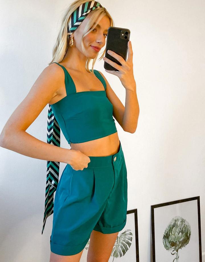 Vesper Square Neck Crop Top Co-ord In Teal-green