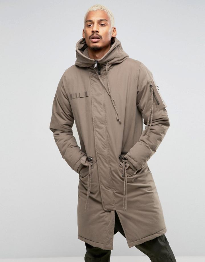 Asos Parka Jacket With Strap Detail In Putty - Stone