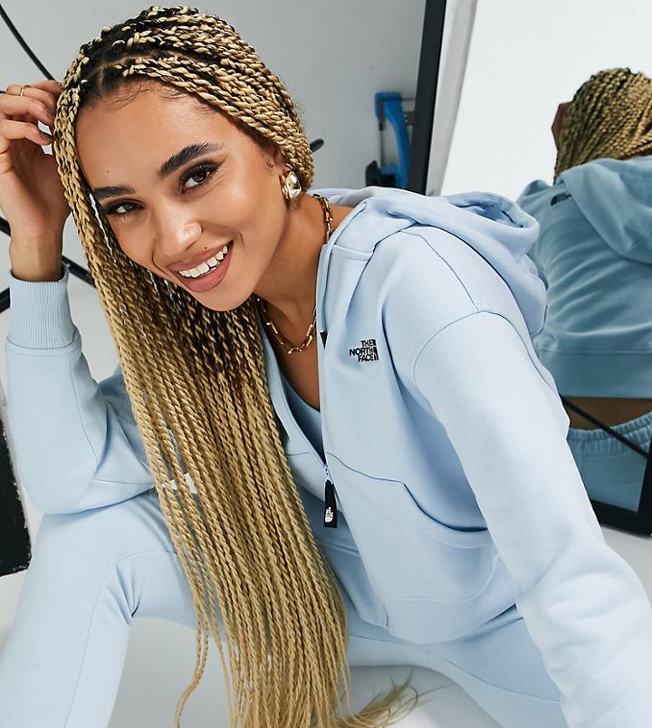 The North Face Essential Full Zip Hoodie In Light Blue Exclusive To Asos