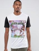 Asos Metallica Longline Band T-shirt With Contrast Sleeve And Album Print - White