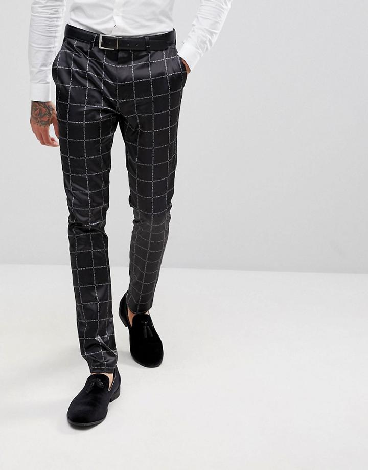 Asos Super Skinny Suit Pants In Printed Slogan Check - Black