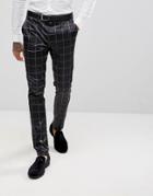 Asos Super Skinny Suit Pants In Printed Slogan Check - Black