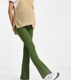 Asos Design Maternity Ribbed Kick Flare Pants In Khaki-green