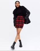 New Look Plaid Tube Skirt In Red Pattern