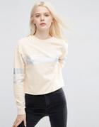 Asos Sweatshirt With Metallic Block Stripe In Boxy Fit - Pink