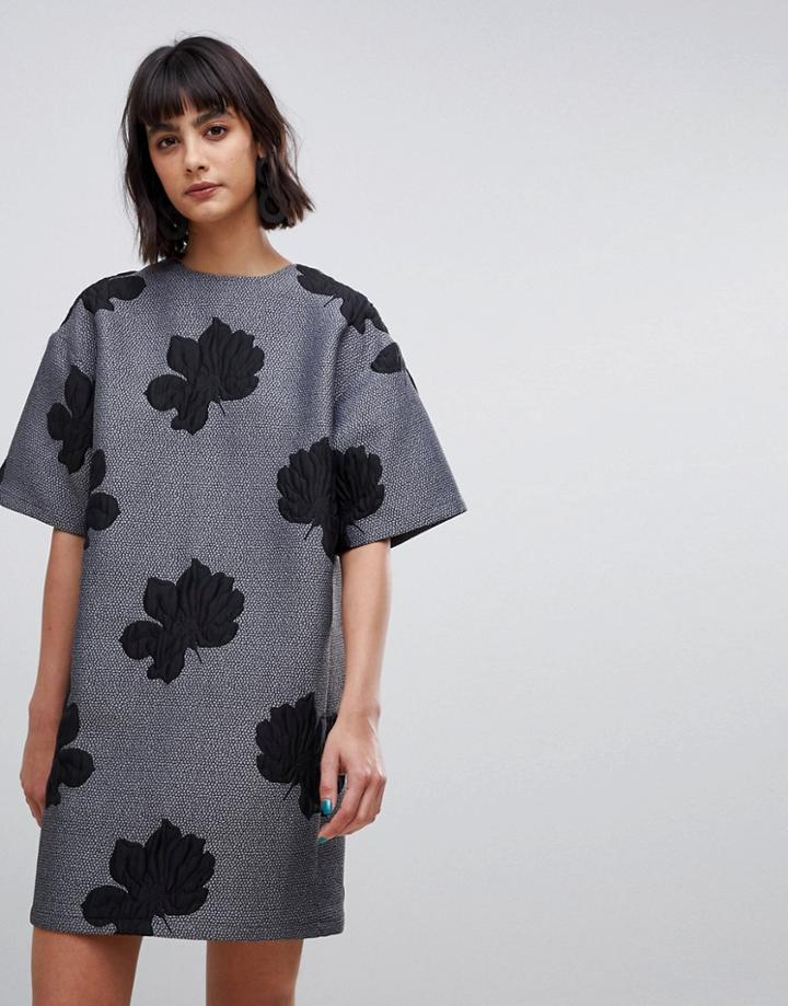 Asos White Mini Dress In Floral Jacquard-black