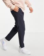 Selected Homme Smart Pants In Slim Tapered Fit With Elastic Waist In Navy