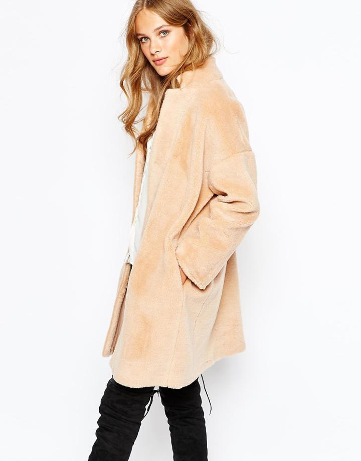 Suncoo Elvie Coat In Shearling Look - Nude