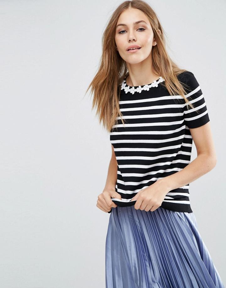Poppy Lux Piper Daisy Stripe Sweater - Black