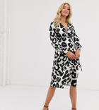 Asos Design Maternity Button Through Midi Dress In Abstract Animal Print-multi