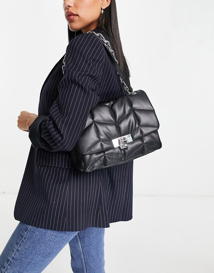 Topshop Quilted Hammered Metal Shoulder Bag In Black