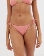 Asos Design Recycled Sleek Tie Side Bikini Bottom In Dusky Mink-pink