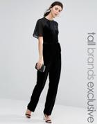 True Decadence Tall Velvet Jumpsuit With Mesh Inserts - Black