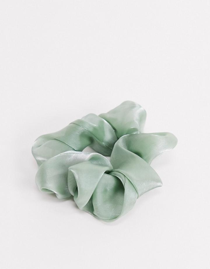 Topshop Hair Scrunchie In Sage Green Organza