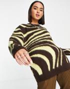 Asos Design Oversized Sweater In Swirl Pattern-brown