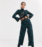 Another Reason Relaxed High Waisted Pants In Teal Zebra Two-piece-multi