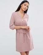 Ax Paris Zip Front Belted Tunic Dress - Purple