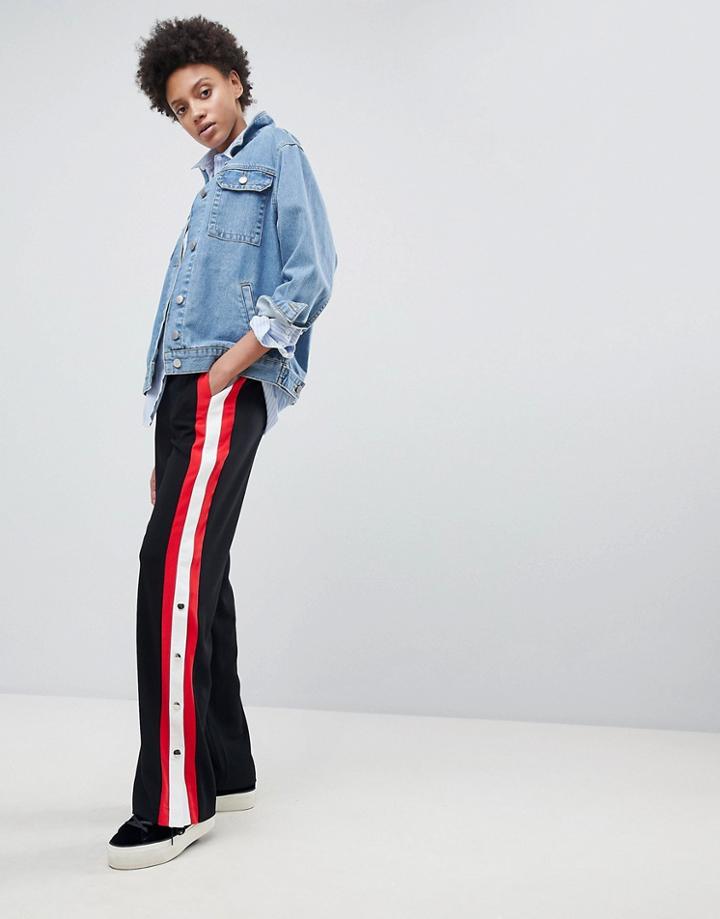 Stradivarius Side Stripe Popper Pants - Black