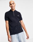 Fred Perry Terrycloth Panel Polo Shirt In Navy