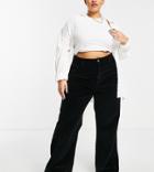 Asos Design Curve High Rise 'relaxed' Dad Jean In Black Cord