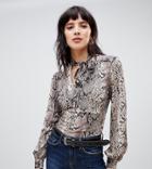 Stradivarius Bow Side Blouse In Snake Print-multi