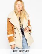 Asos Suede Shearling Coat In 70's Styling - Tan