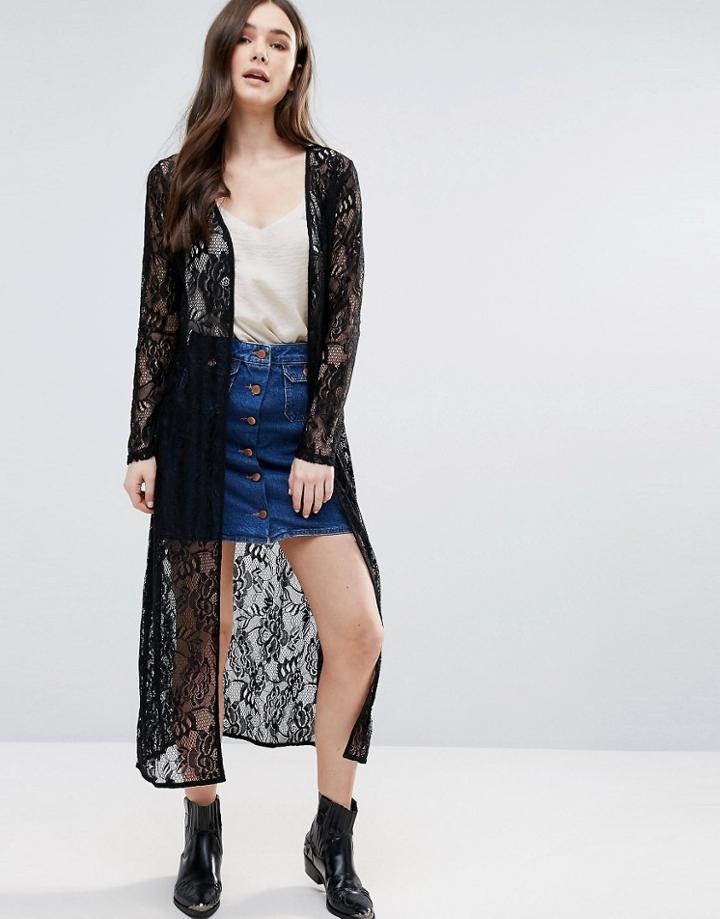 Brave Soul Lace Maxi Kimono - Black