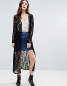 Brave Soul Lace Maxi Kimono - Black