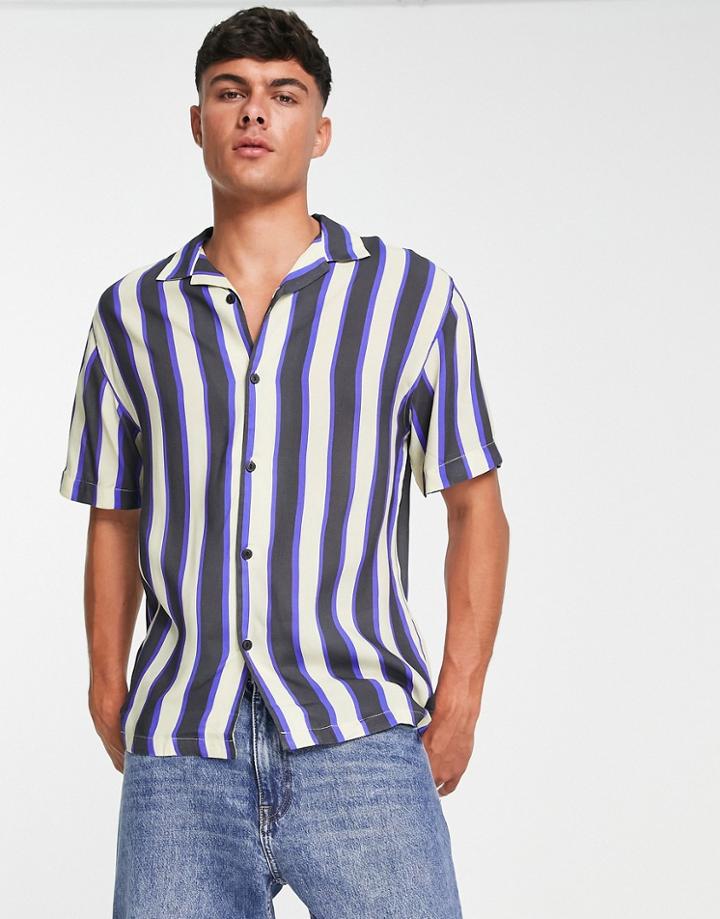 Pull & Bear Striped Shirt In Blue