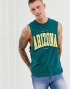 Asos Design Tank With Dropped Armhole And City Print In Green - Green