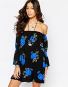 Reclaimed Vintage Cold Shoulder Dress In Dark Floral - Black