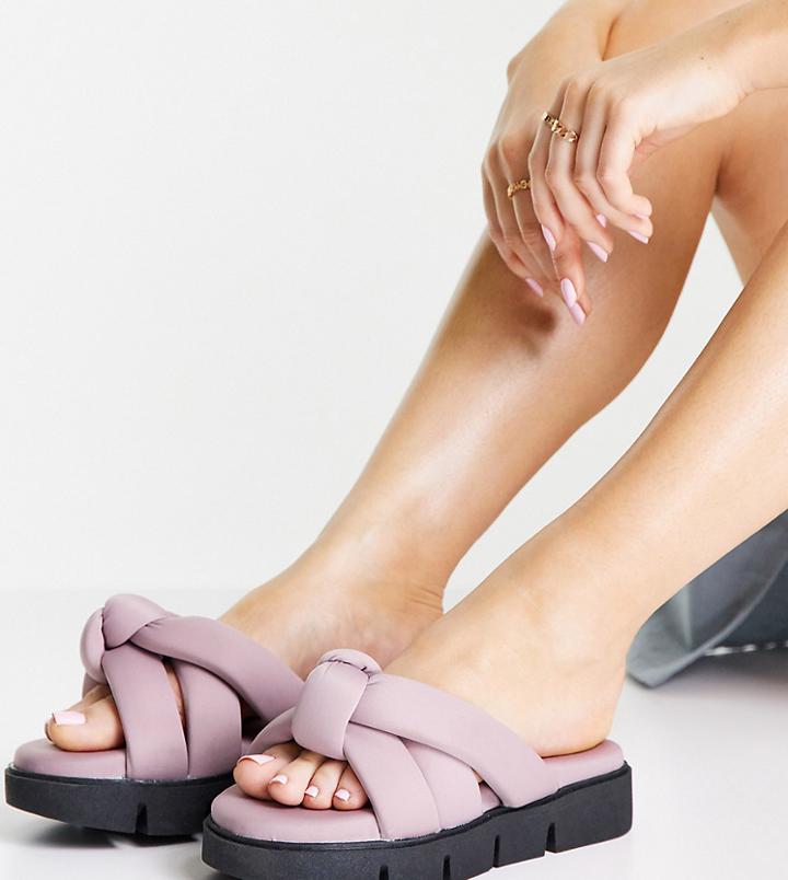 Asos Design Wide Fit Fascinated Chunky Padded Mules In Lilac-purple