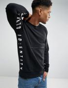 Jack & Jones Core Sweatshirt With Zip Pocket And Seam Prints - Black