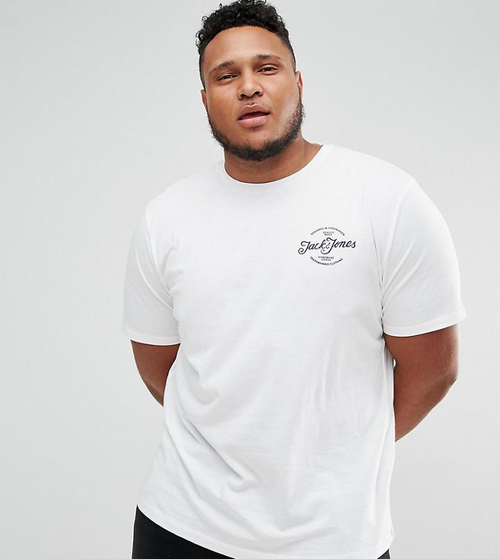 Jack & Jones Originals Plus T-shirt With Chest Branding - White