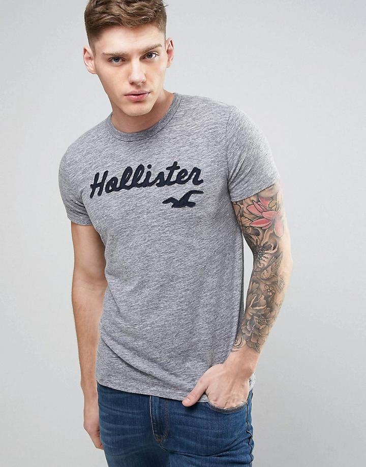 Hollister Team Logo T-shirt Slim Fit Sleeve Stripe In Gray Marl - Gray