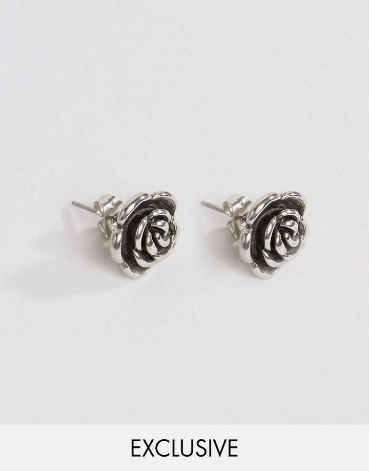 Reclaimed Vintage Inspired Earrings In Rose Stud - Silver