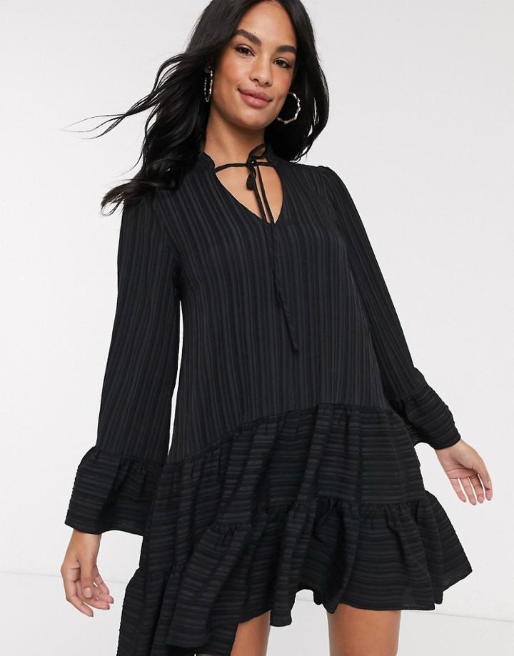 River Island Crinkle Smock Dress In Black