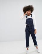 Waven Straight Leg Overall With Embroidery - Blue