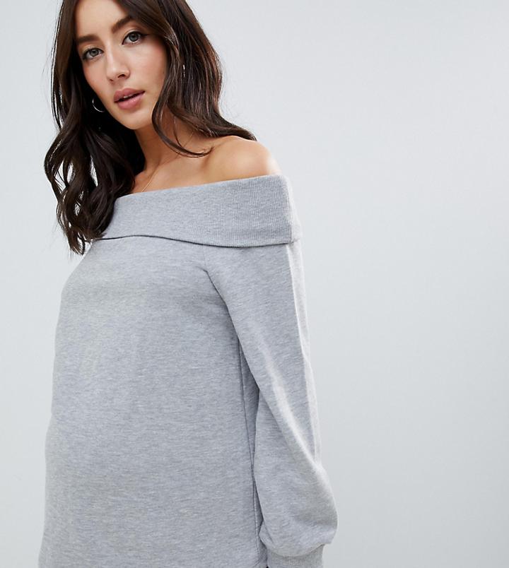 Asos Design Maternity Off Shoulder Sweat With Foldover In Gray - Gray