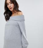 Asos Design Maternity Off Shoulder Sweat With Foldover In Gray - Gray