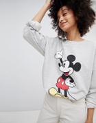 Bershka Mickey Print Sweatshirt - Gray